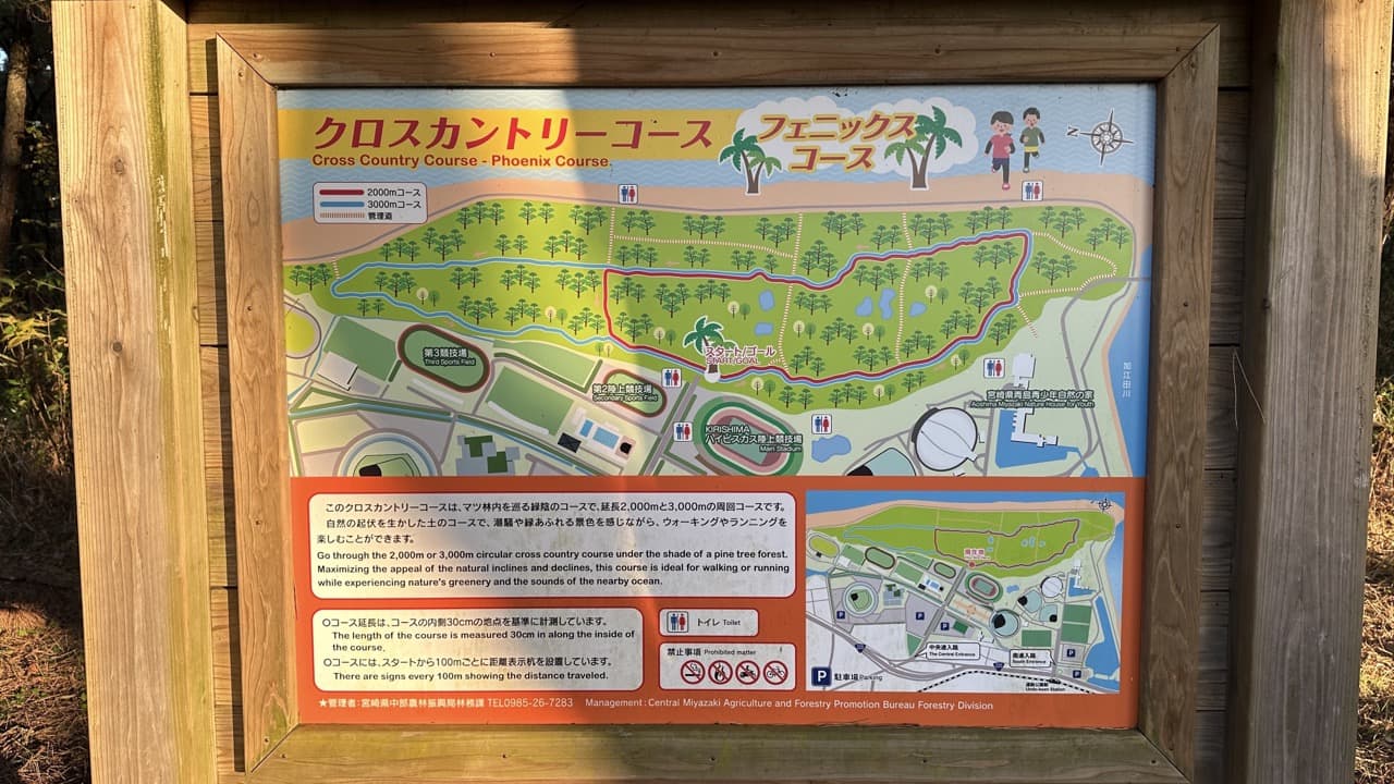2000mと3000mの2つのコースが選べるクロカンコースのスタート・フィニッシュ地点にあるコースマップ