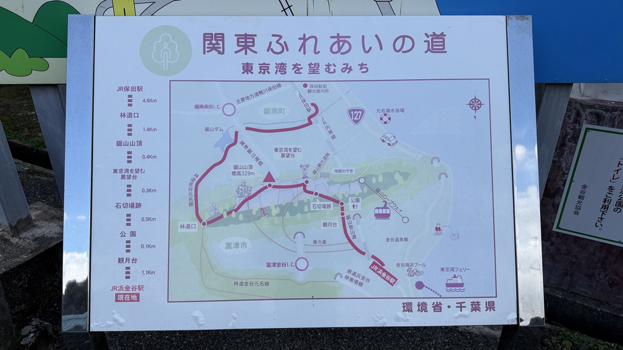 駅前の広場にある関東ふれあいの道の案内板