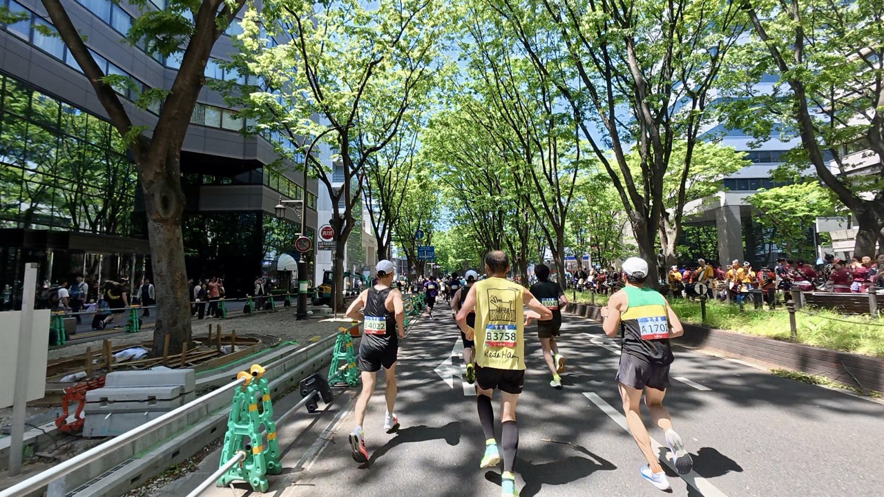 仙台国際ハーフマラソンで大橋を走行中