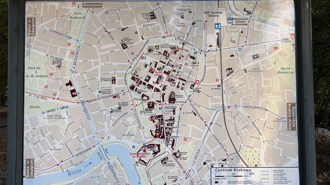 クラクフの旧市街の地図